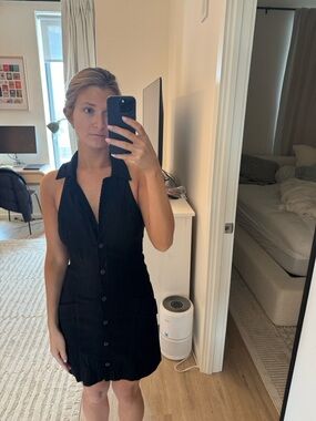 Maeve Black Sleeveless Button-Front Mini Dress